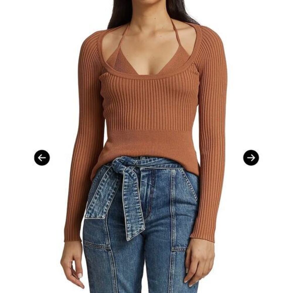 Jonathan Simkhai Jayline Pullover & Bralette Set Ribbed Knit Dawn Size Large